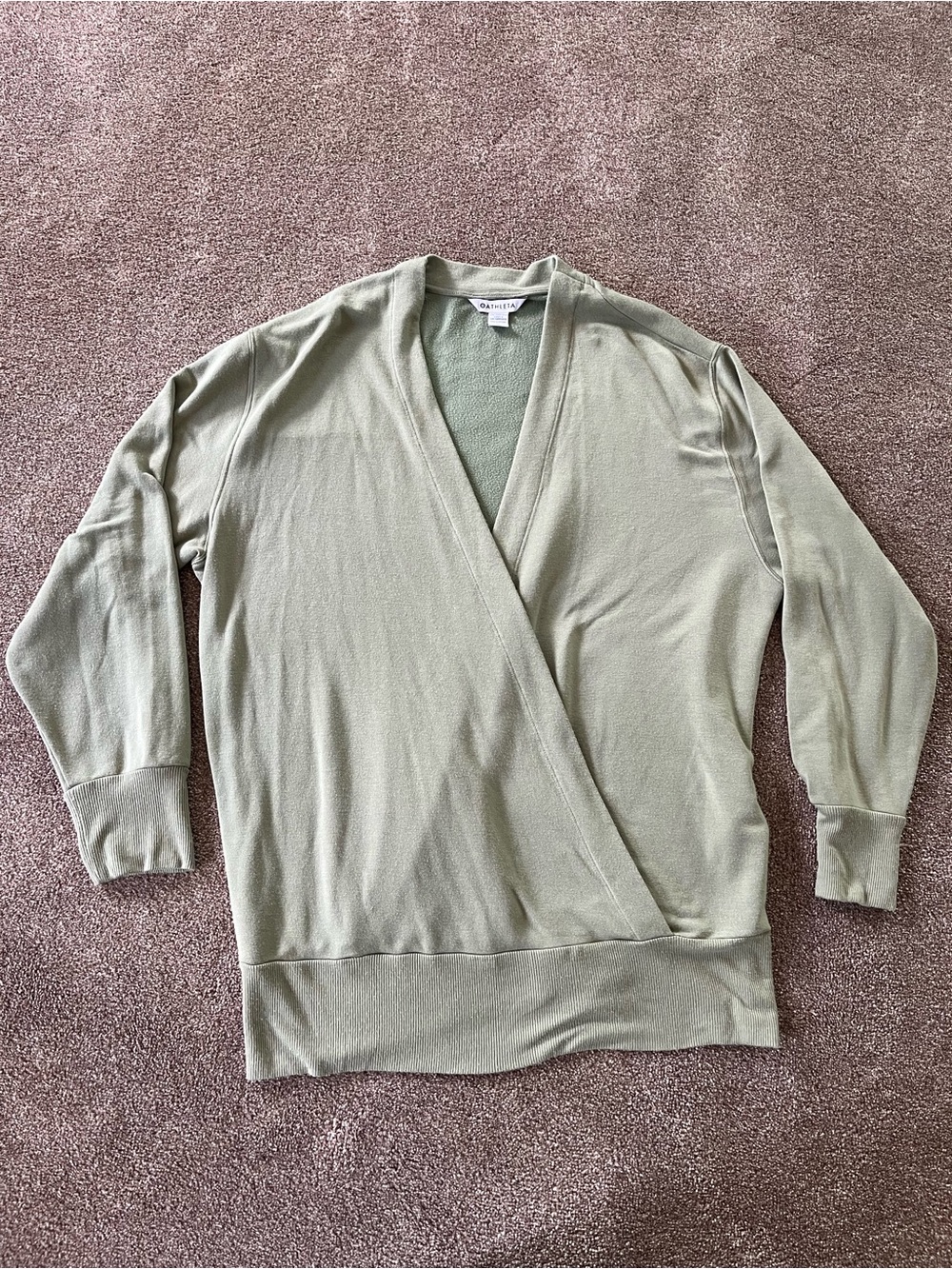 Athleta Light Olive Green V-Neck Wrap Sweatshirt